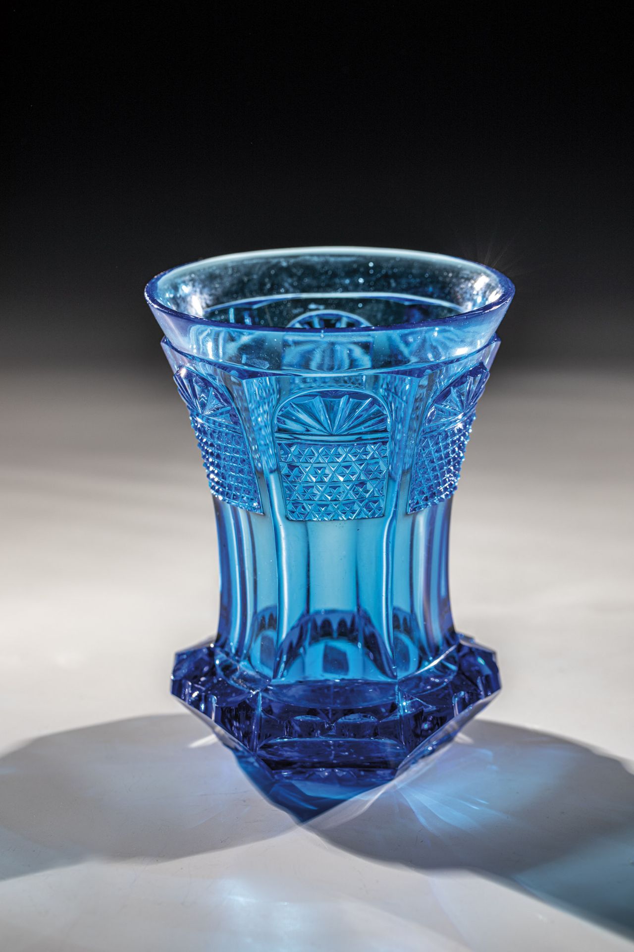 Ranftbecher Harrachsche Huette, Neuwelt, ca. 1835 Sapphire blue glass. Bottom with notched grinding.