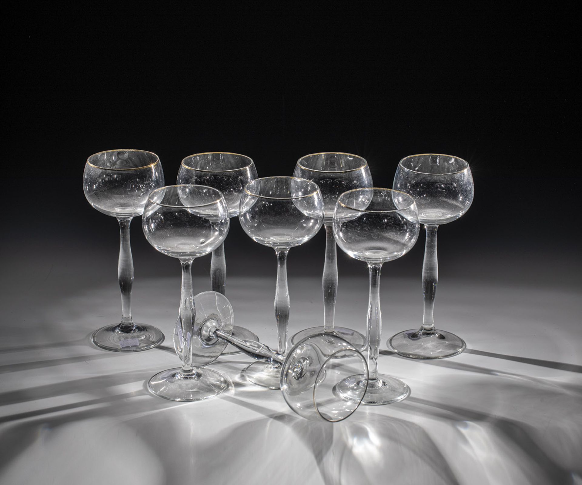 Eight stem glasses Peter Behrens (design), crystal glass factory Benedikt von Poschinger.