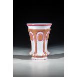 Foot cup Bohemia, ca. 1840 Frosted glass with double overlay in dusky pink and dark pink glass. Foot