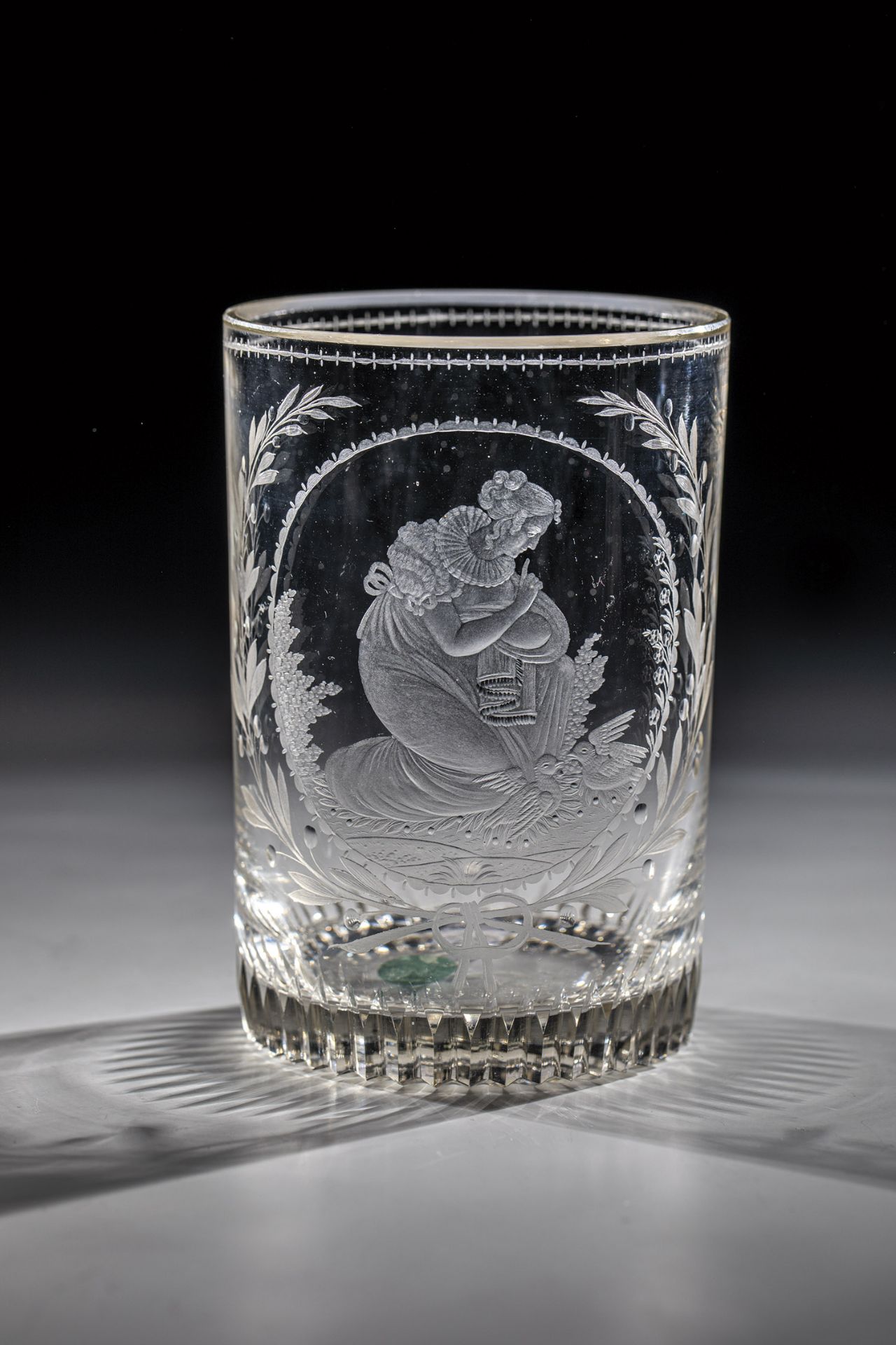 Cylindrical beaker with allegorical depiction of forbidden love Bohemia around 1815 Colourless