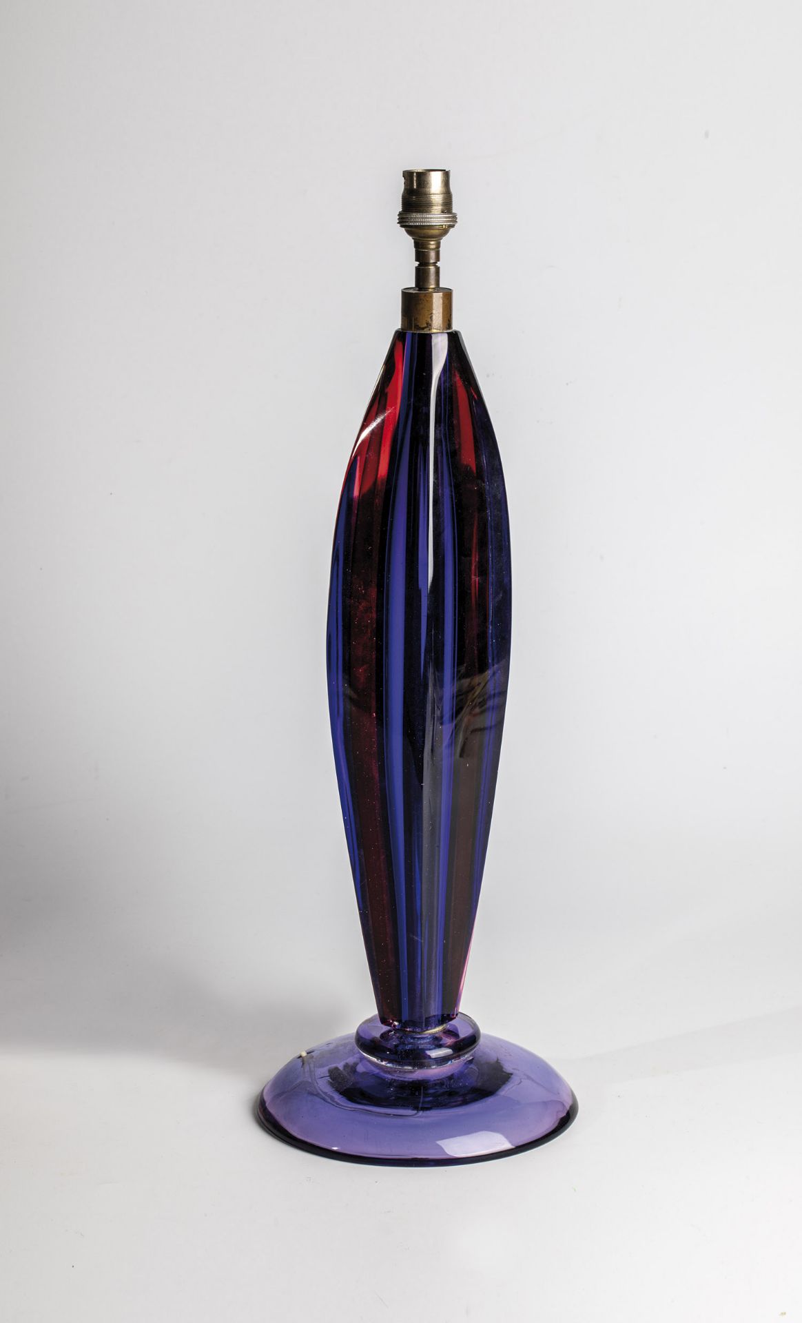 Flavio Poli lamp base (design), Seguso Vetri d'Arte, Murano, 1953 Colourless, pink and blue glass.