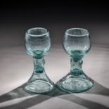 Two Romans Northern Germany, 18./A.19. Century aquamarine glass with tear-off. Trumpet base with