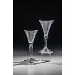 Two pointed goblets from Central Germany or England, mid-18th century, disc base with tear-off,