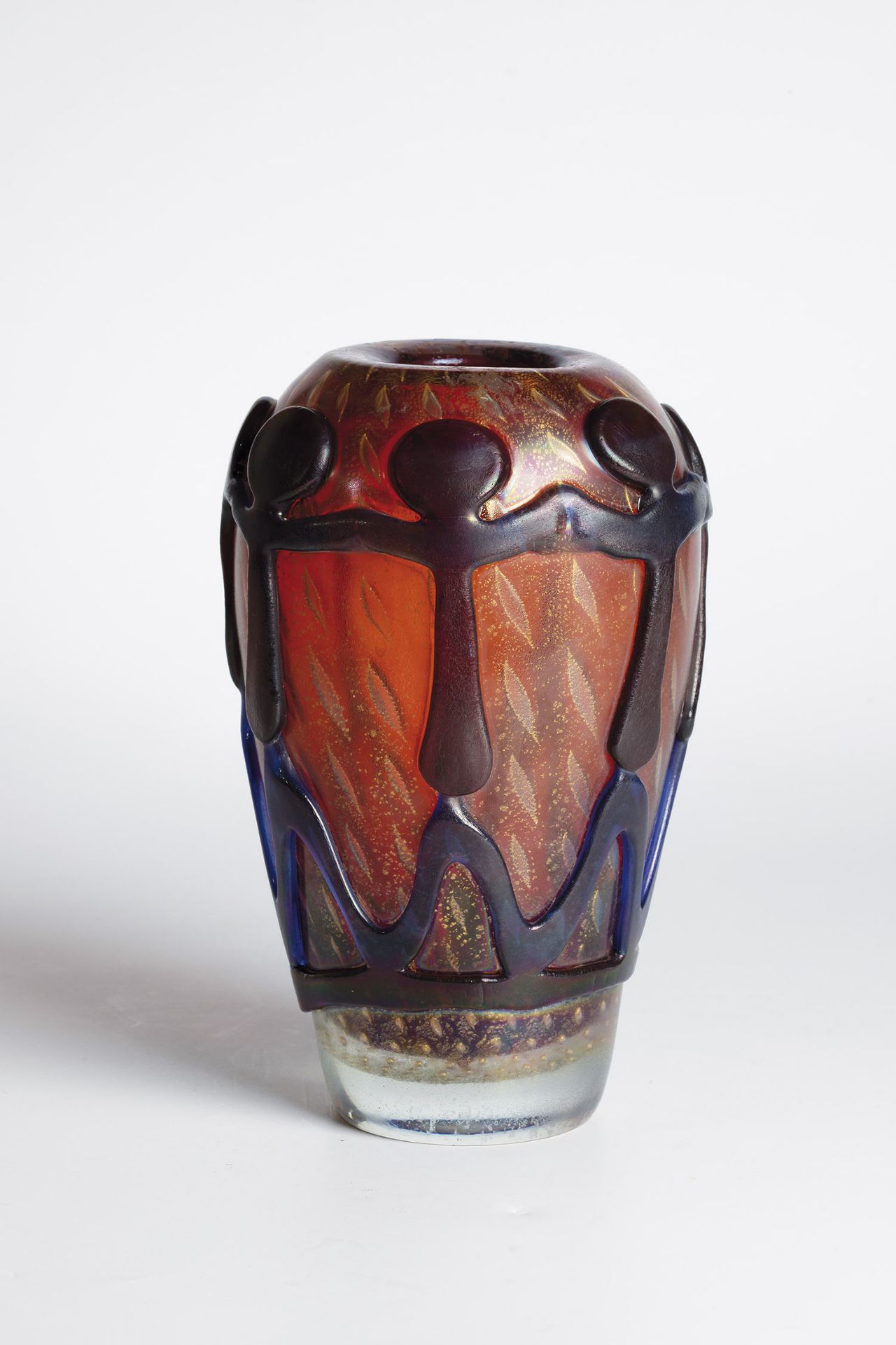 Murano vase, late 20th/early 21st century Colourless glass, ruby red, underlaid with area-filling