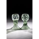 Two Romans with wine decor Germany, 18th century Light green glass with demolition. Raised, spun