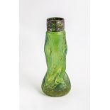 Vase Bohemia, ca. 1900 Green glass, irregularly wound with green threads. The wall is pressed and