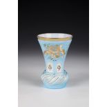 Ranft beaker Bohemia, M. 19th century frosted glass with light blue overlay. Ranft with turban