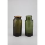 Two storage jars from northern Germany/Belgium, 19th century Green or olive-coloured glass, partly
