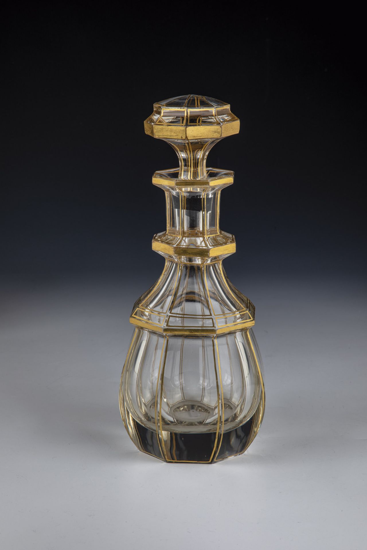 Bottle with stopper France, 19th century Colourless, thick-walled glass. Compressed wall