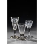 Mixed lot of three tavern glasses 19th century Colourless glass with tear-off. A disc base with