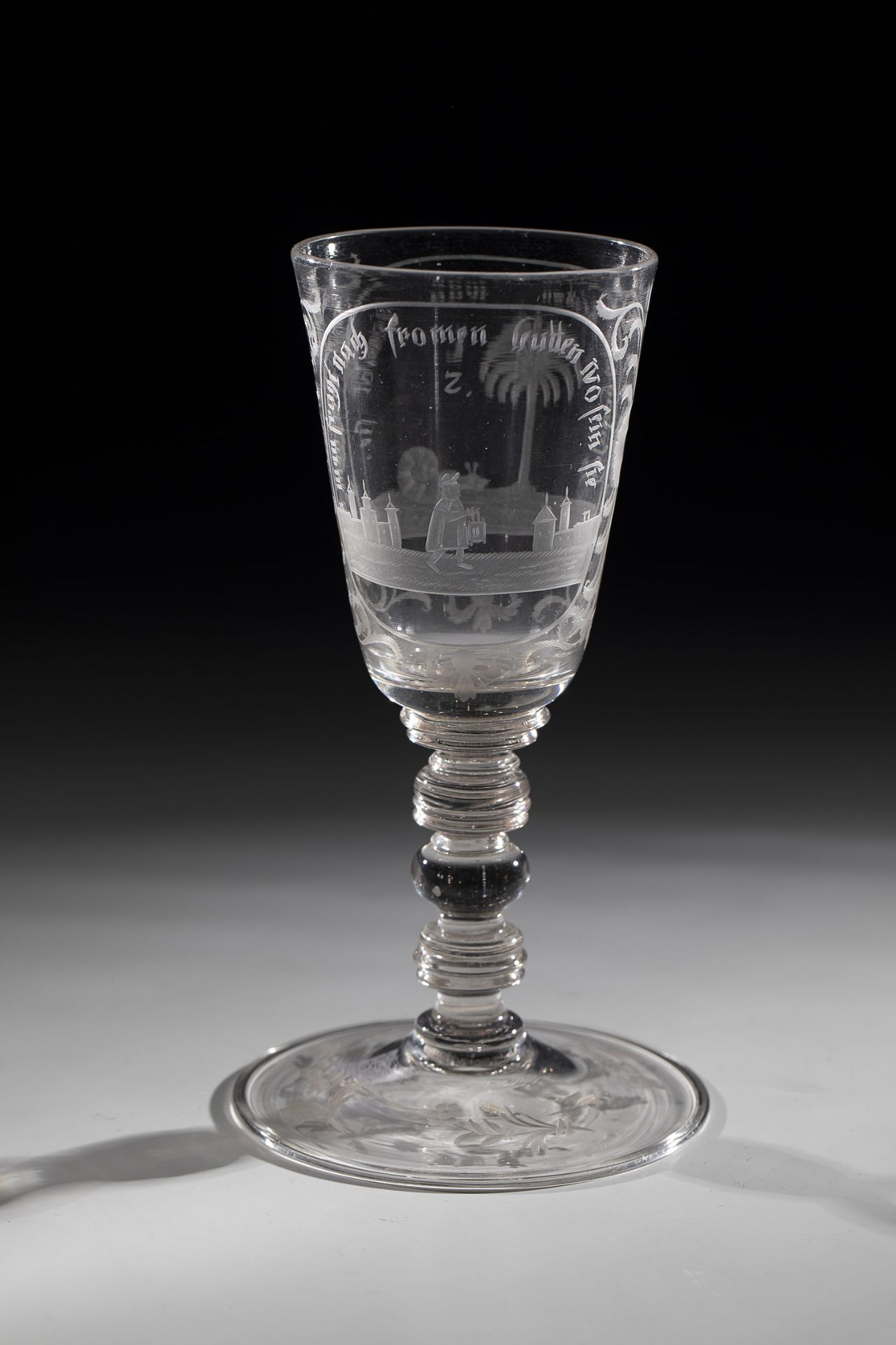 Cup of Bohemia, A. 18th century Grey-tinted glass. Disc base with tear and downward turned-edge. - Image 2 of 2