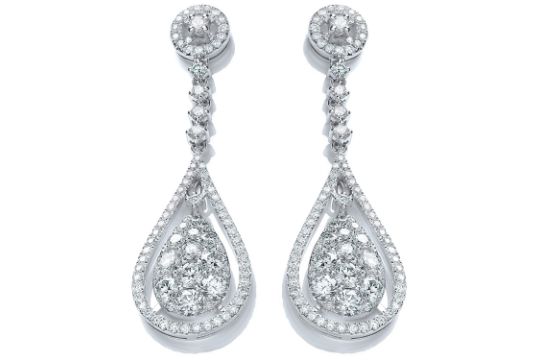 Round Brilliant Pear Shape Drop 3.30 Carat Natural Diamond 18kt White Gold Earrings - F Colour - VS - Image 1 of 2