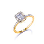 18ct Yellow Gold 0.50ct Baguette & Brilliant Cut Diamond Rectangle Halo Ring