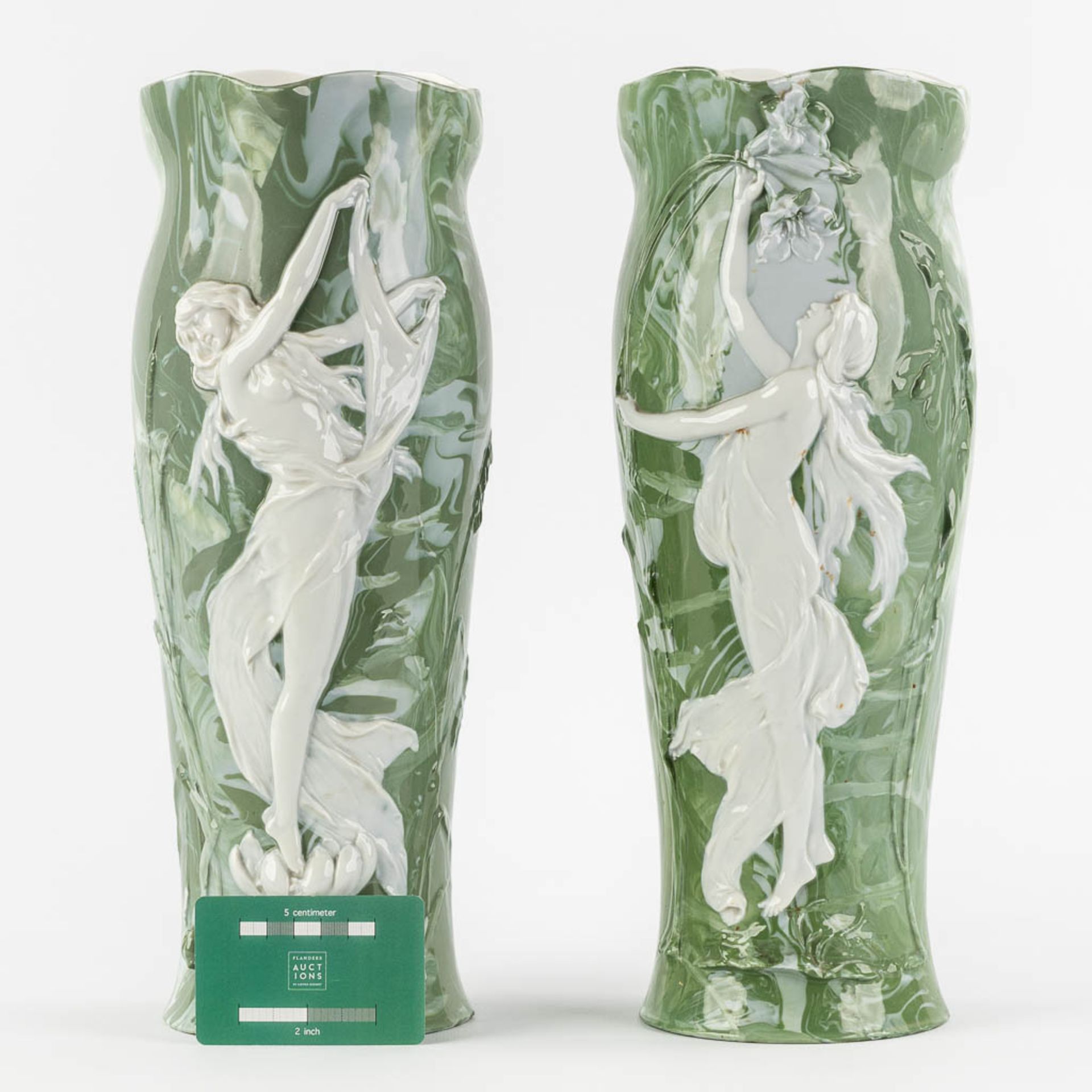 Attributed to Adolf OPPEL (1840-1923) 'Vases with Ladies' Art Nouveau. (L:13 x W:15 x H:36 cm) - Image 2 of 13