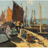 Jacques DE CHASTELLUS (1894-1957) 'On the dock' oil on canvas. (W:67 x H:65 cm)