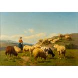 Louis ROBBE (1806-1887) 'Sheepherder and her flock' oil on panel. (W:87 x H:63 cm)