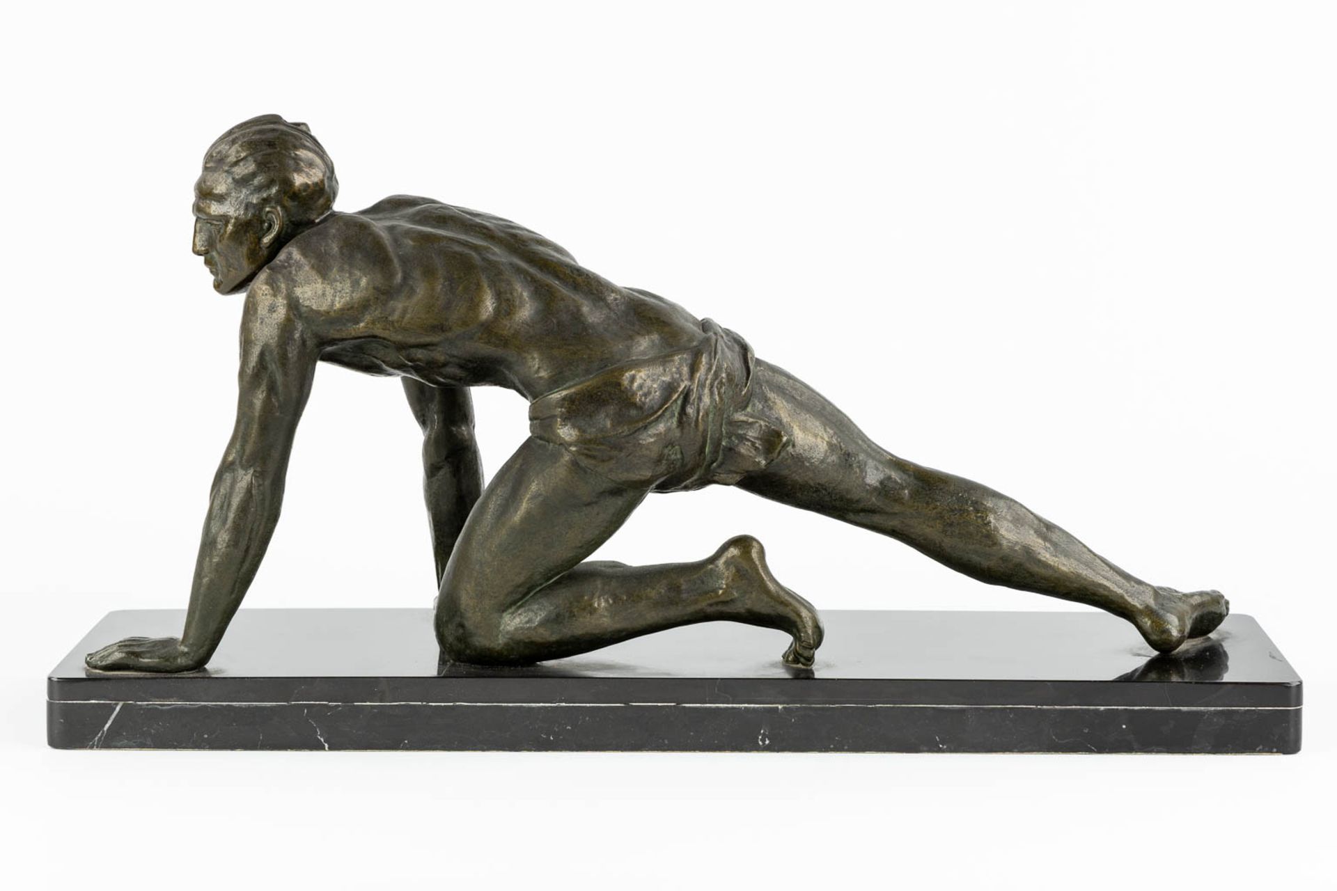Jean DE RONCOURT (XIX-XX)(attr.) 'The Athlete' patinated spelter. (L:17 x W:60 x H:31 cm) - Image 6 of 12