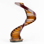 An architectural model of a revolving staircase, wood. 20th C. (H:47,5 x D:29 cm)