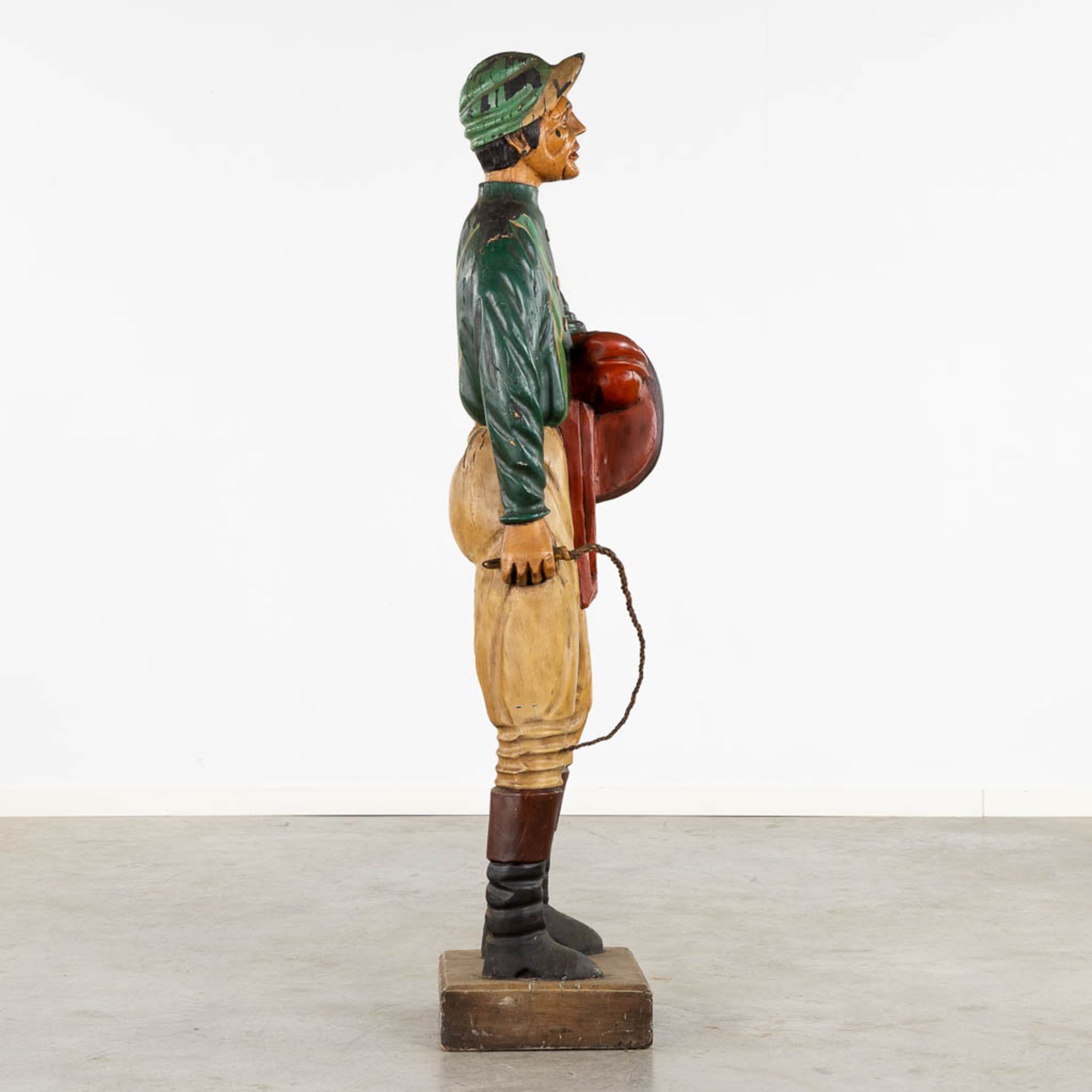A decorative wood sculpture of a Jockey, Circa 1980. (L:40 x W:43 x H:165 cm) - Image 6 of 14