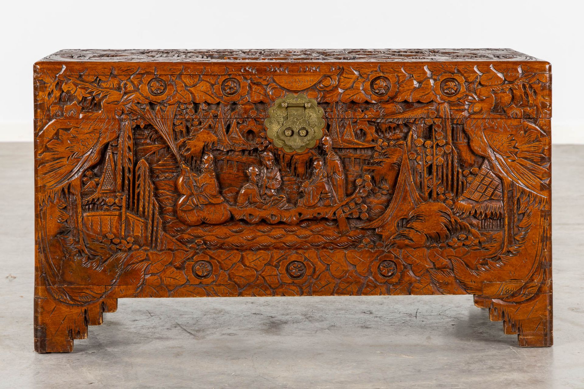 Two Oriental chests, tropical hardwood. Probably Myanmar. (L:50 x W:102 x H:60 cm) - Image 13 of 21