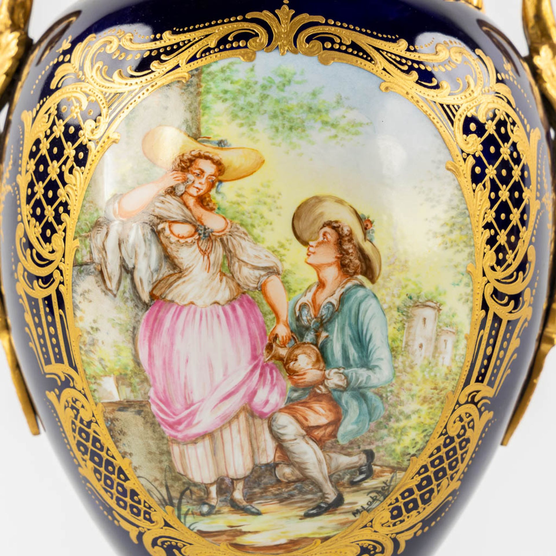 Limoges, three vases and a bowl, hand-painted porcelain mounted with bronze. 20th C. (H:51 x D:17 cm - Image 13 of 19