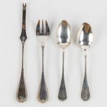 Christofle Malmaison, 17 lobster forks, and 22 oyster spoons, added Guy Degrenne, 31 spoons.