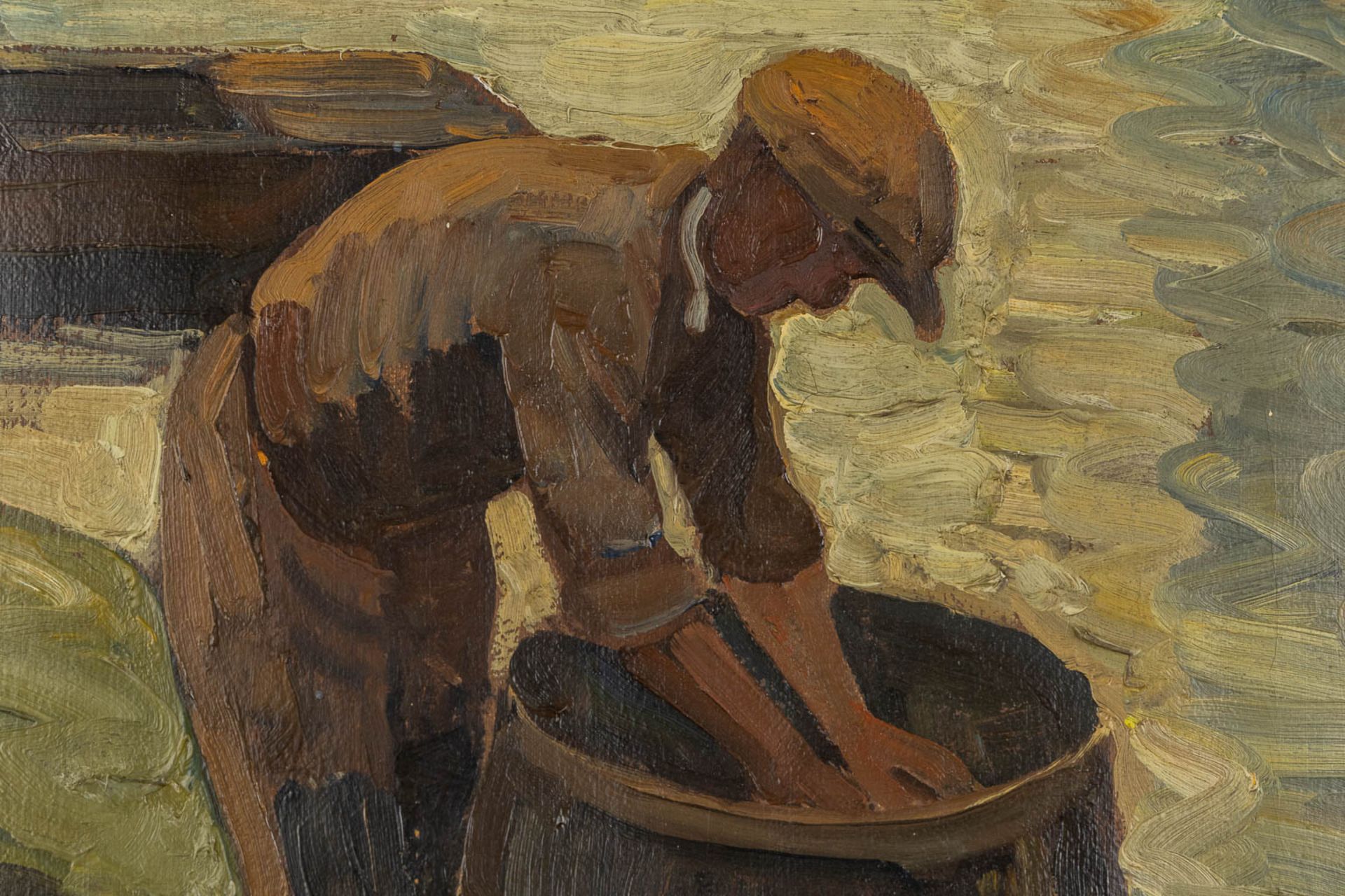 Evariste DE BUCK (1892-1974) 'The Fisherman' oil on canvas. (W:36 x H:40 cm) - Image 4 of 6