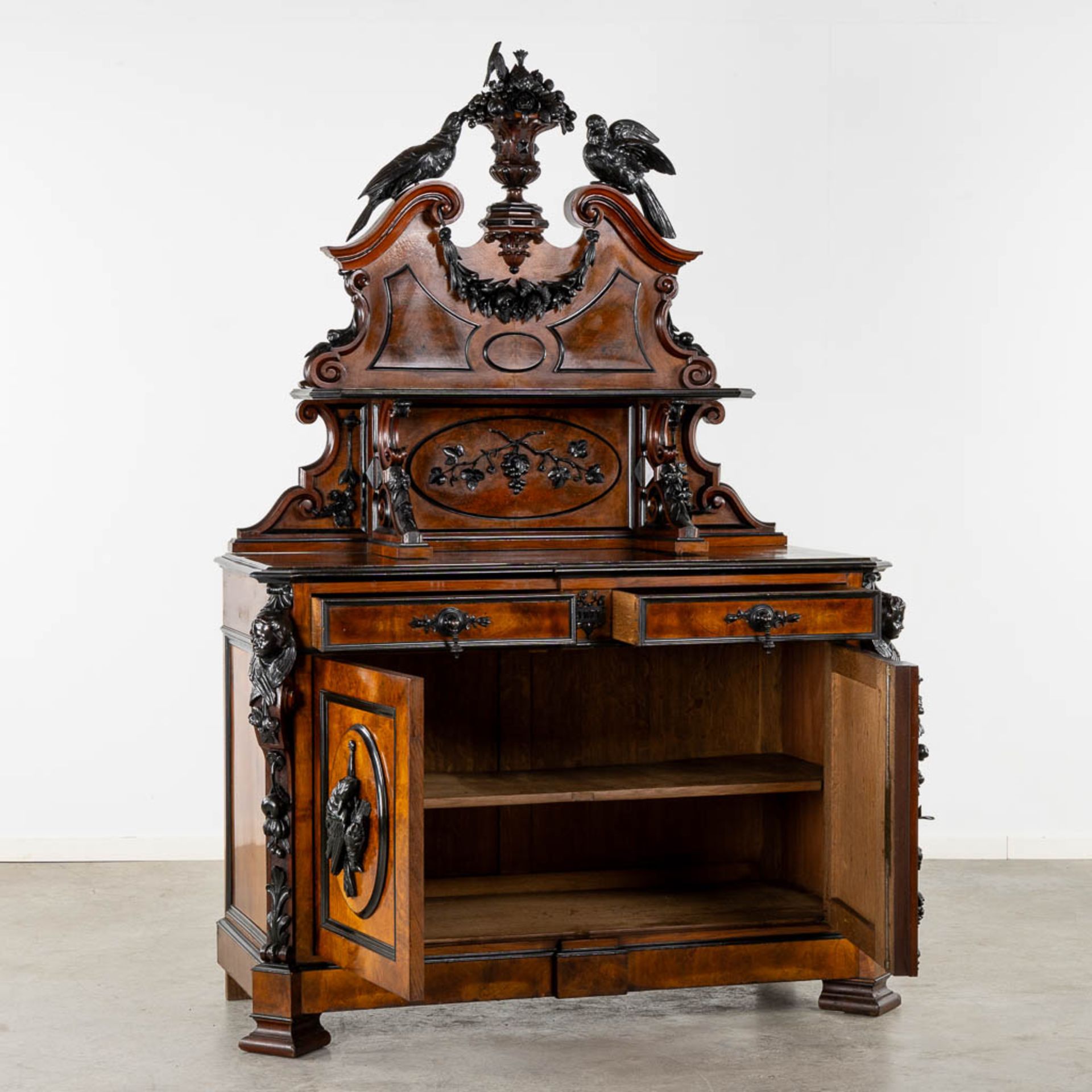 An impressive 'Saint Hubert' hunting cabinet with fine wood sculptures, dated 1871. (L:63 x W:143 x - Image 3 of 15