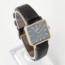 Longines Flagship, a square wristwatch with a blue dial. (W:2,4 x H:3 cm)