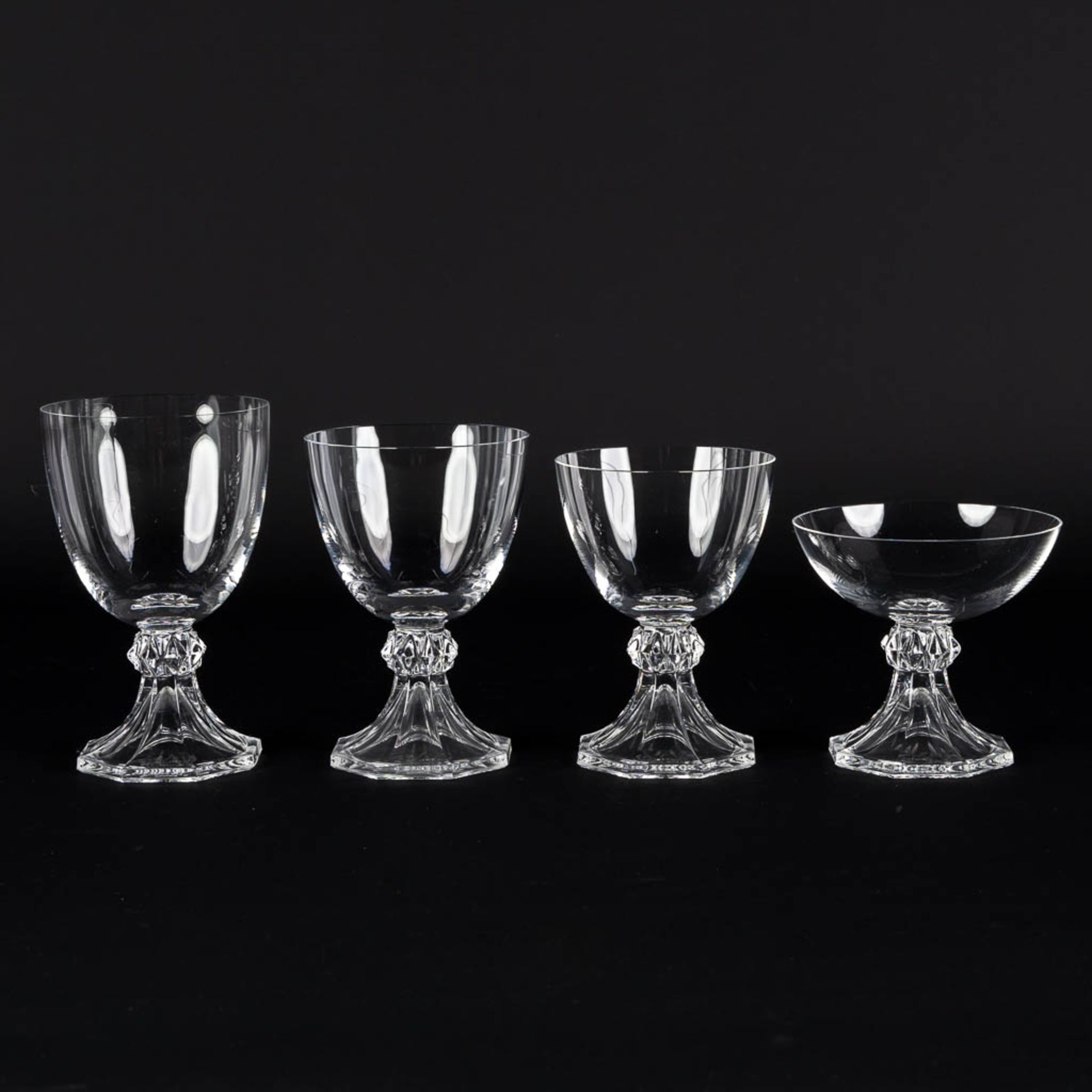 Val Saint Lambert, Model Yale, 43 crystal glasses. (H:14 cm)