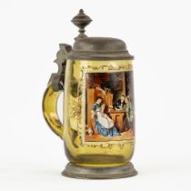 A finely painted Thiersenthal 'Beer Stein' with a pewter lid, Glashütte, Germany. 19th C. (H: