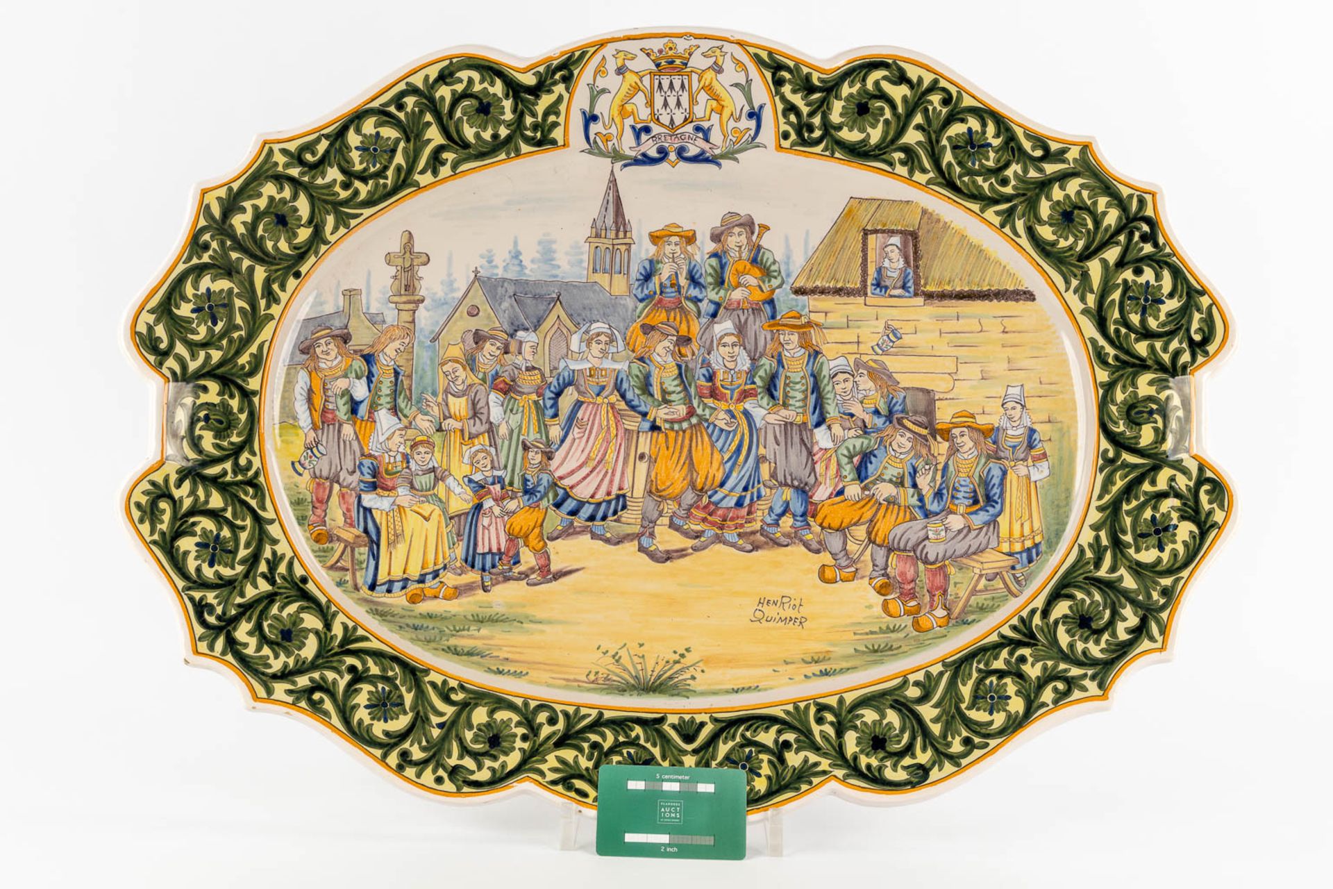 Henriot Quimper, a large faience serving platter with hand-painted decor. (L:48 x W:65 cm) - Image 2 of 14