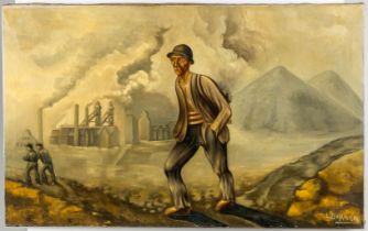 'The Commute of a miner' oil on canvas. Signed Zéerards L. (W:130 x H:80 cm)