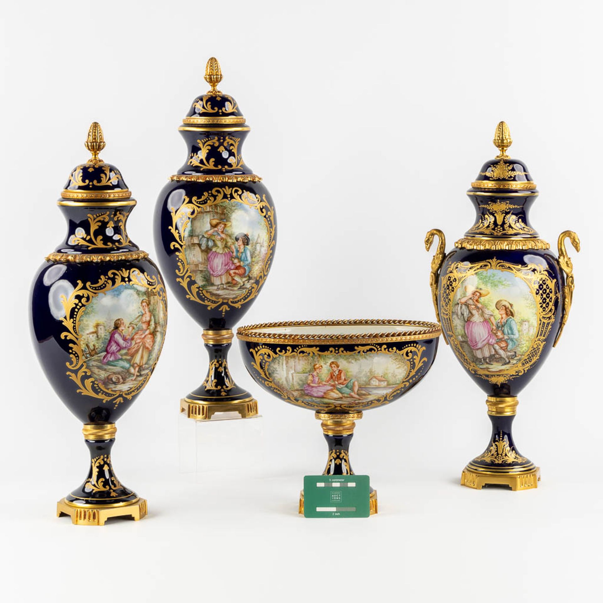 Limoges, three vases and a bowl, hand-painted porcelain mounted with bronze. 20th C. (H:51 x D:17 cm - Image 2 of 19