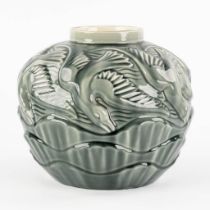 Charles CATTEAU (1880-1966) 'Vase Aux Mouettes' glazed faience. (H:20 x D:22 cm)