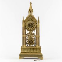 A mantle clock 'A La Cathedrale', gilt bronze, Gothic Revival, Circa 1880. (L:15 x W:27 x H:67 cm)