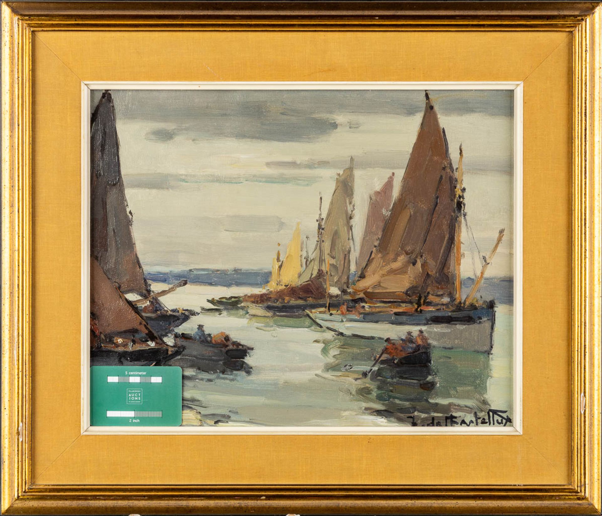 Jacques DE CHASTELLUS (1894-1957) 'Fishing Boats' oil on canvas. (W:40 x H:32 cm) - Image 2 of 7