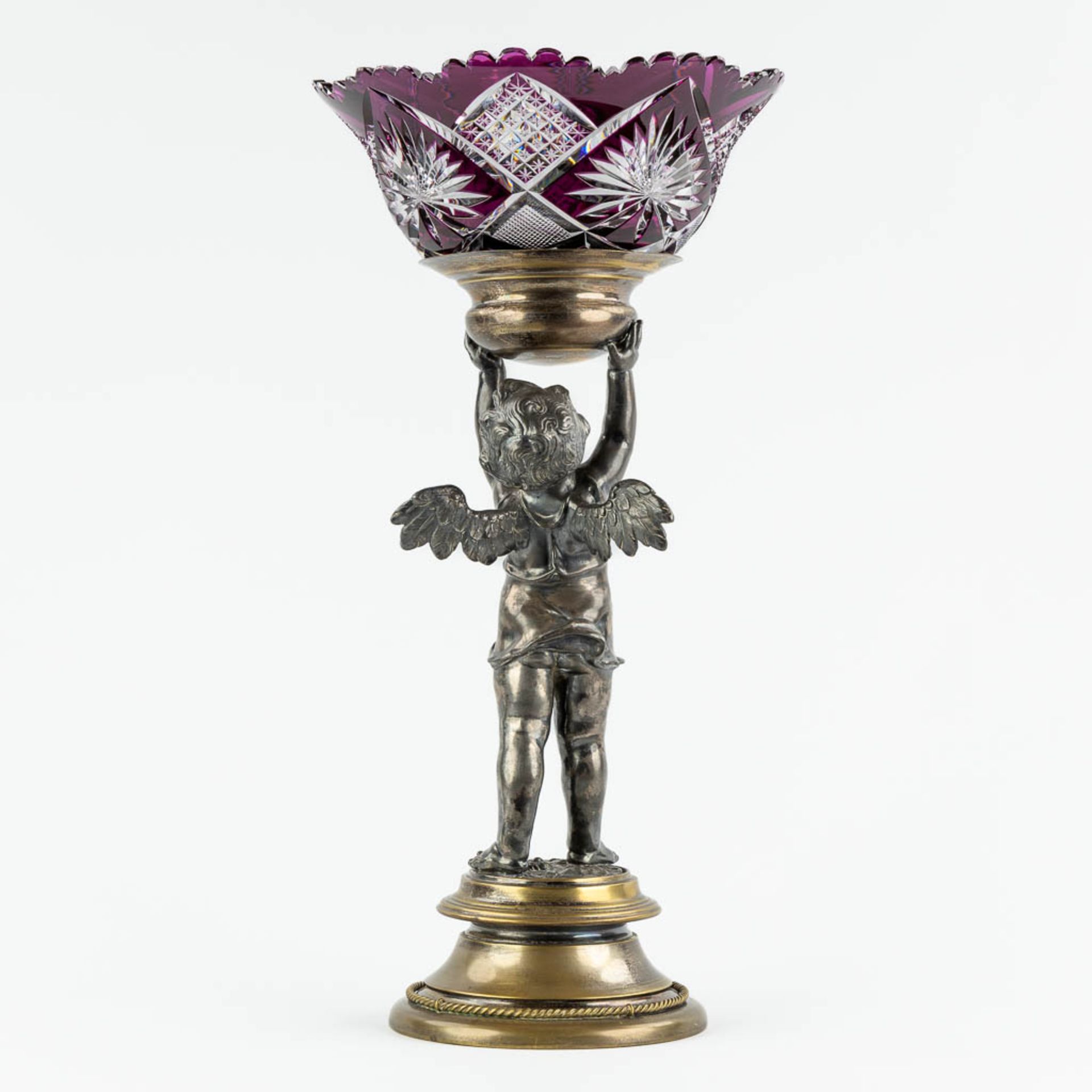 A putto, silver and gold plated bronze with crystal bowl, probably Val Saint Lambert. (H:56 x D:28 c - Bild 5 aus 13