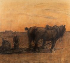 Frans HENS (1856-1928) 'Aux Champs' charchoal on canvas. (W:114 x H:100 cm)