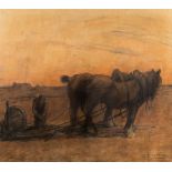 Frans HENS (1856-1928) 'Aux Champs' charchoal on canvas. (W:114 x H:100 cm)