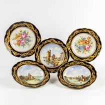 Sèvres, five hand-painted display plates. (H:24 cm)