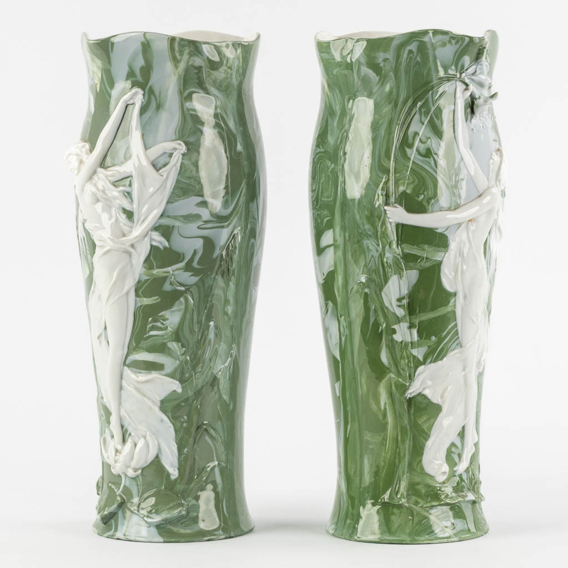 Attributed to Adolf OPPEL (1840-1923) 'Vases with Ladies' Art Nouveau. (L:13 x W:15 x H:36 cm) - Image 7 of 13