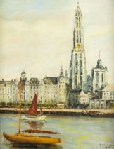 Agnie MALDAGUE (1927) 'View of Antwerp' oil on canvas. 1940. (W:55 x H:70 cm)