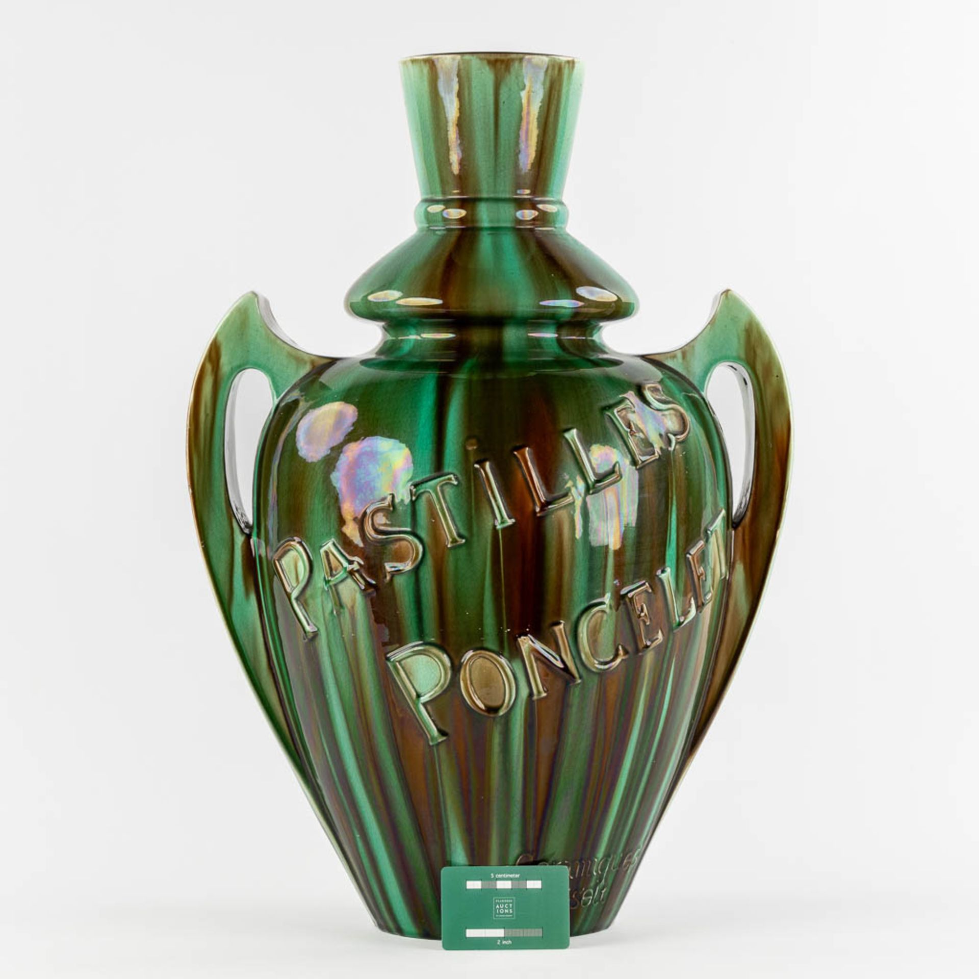 Ceramics of Hasselt, 'Pastilles Poncelet' a large faience vase. (L:34 x W:42 x H:60 cm) - Image 2 of 13