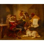 Zacharie NOTERMAN (c.1820-1890) 'Fighting musical Monkeys' oil on panel. (W:61 x H:50 cm)