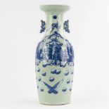 A Chinese Caladon vase, blue-white decor of wise men. (H:51 x D:24 cm)