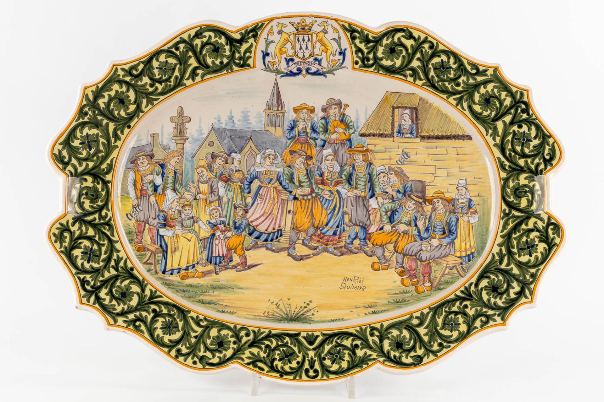 Henriot Quimper, a large faience serving platter with hand-painted decor. (L:48 x W:65 cm) - Image 3 of 14