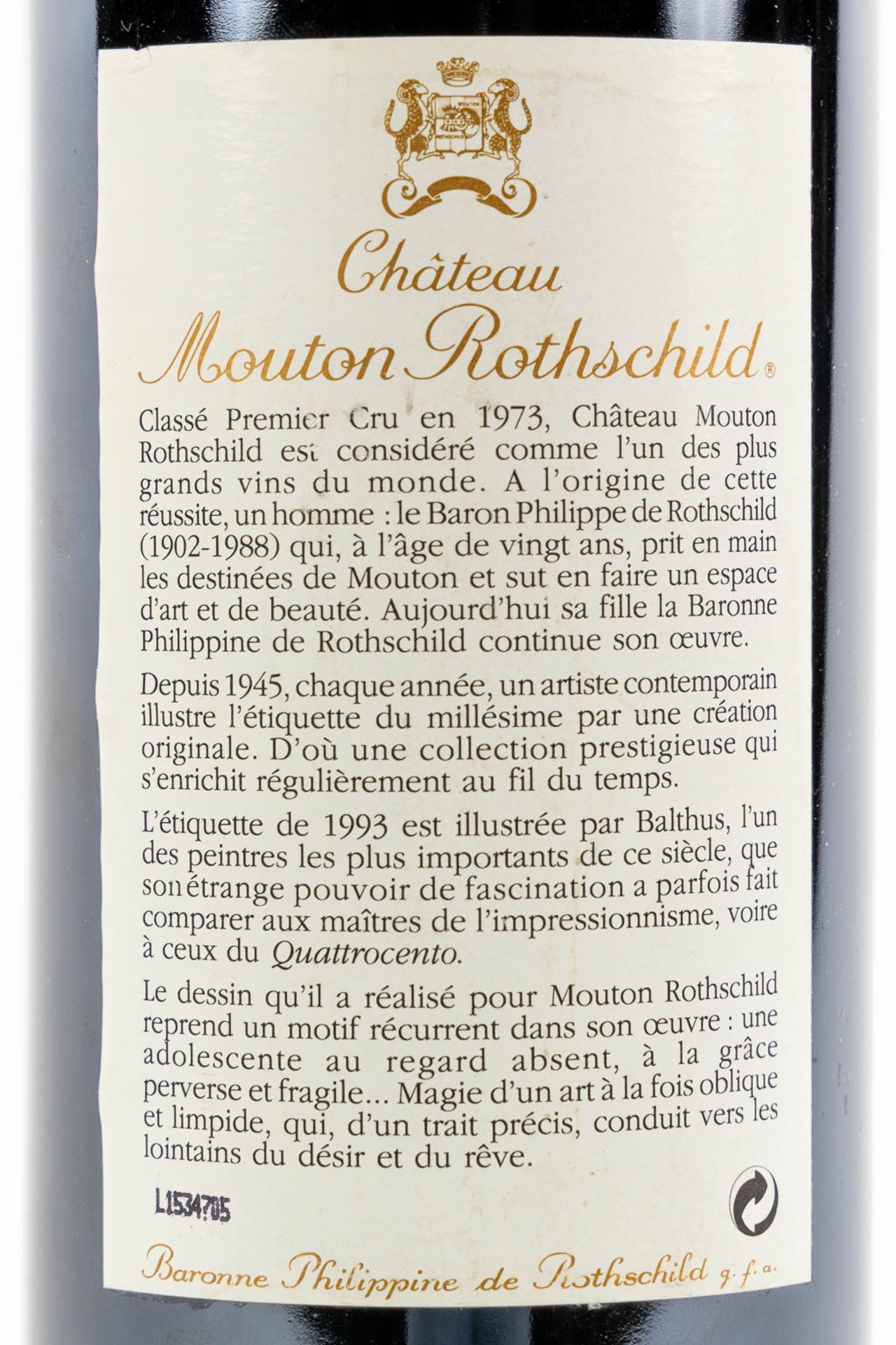 1993 Château Mouton Rothschild, Balthus - Image 3 of 3