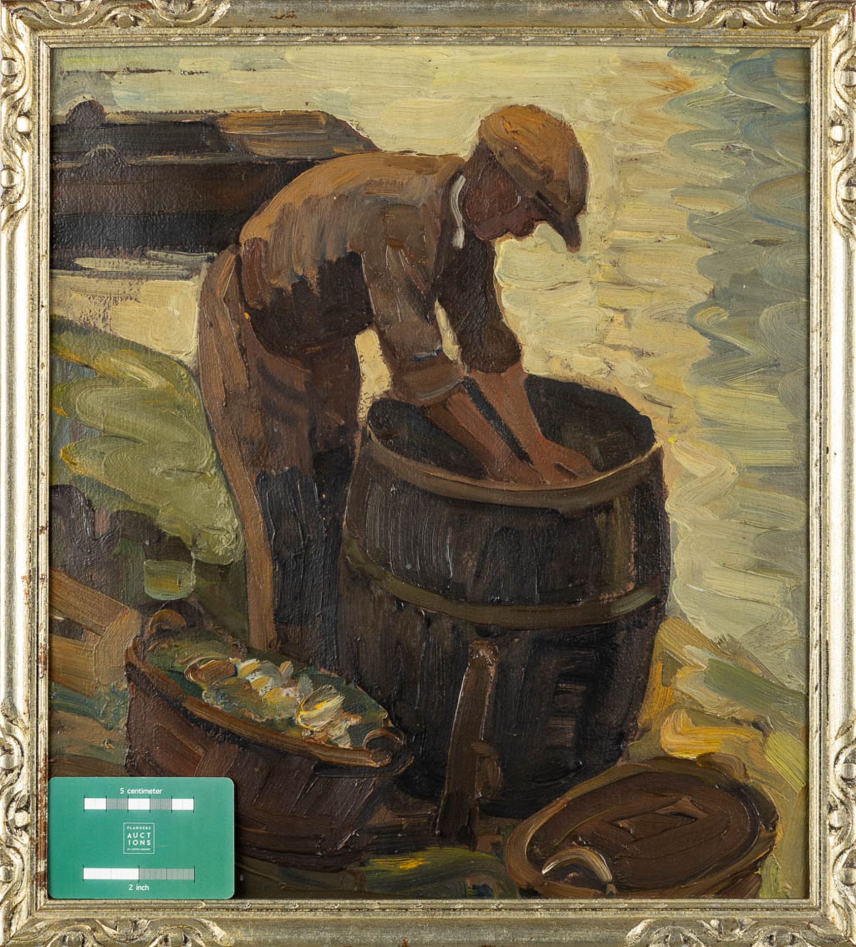 Evariste DE BUCK (1892-1974) 'The Fisherman' oil on canvas. (W:36 x H:40 cm) - Image 2 of 6