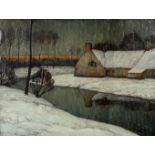 Evariste DE BUCK (1892-1974) 'Winter Landscape by the Lys' oil on canvas. (W:76 x H:58 cm)